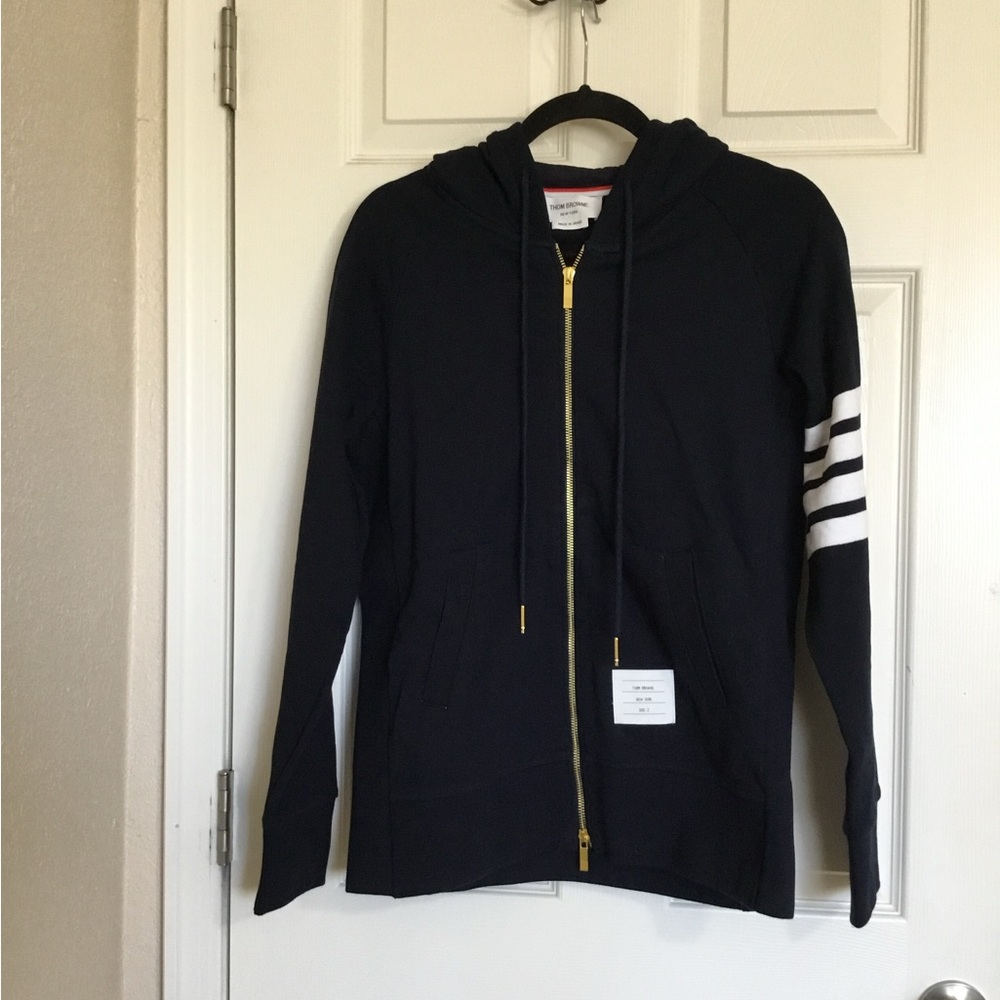 Thom Browne COTTON OTTOMAN 4-BAR ZIP HOODIE size 2